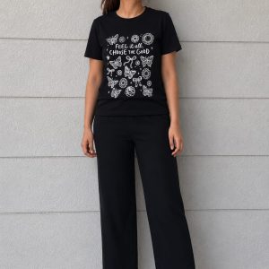 Mother Denim Lady Trouser & T-Shirt Black